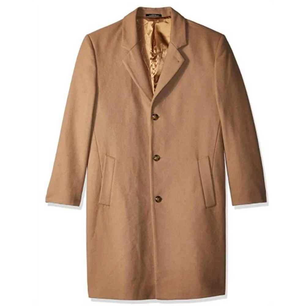 Stafford Mens Wool-Blend Overcoat
Size 44R Long Camel Coat